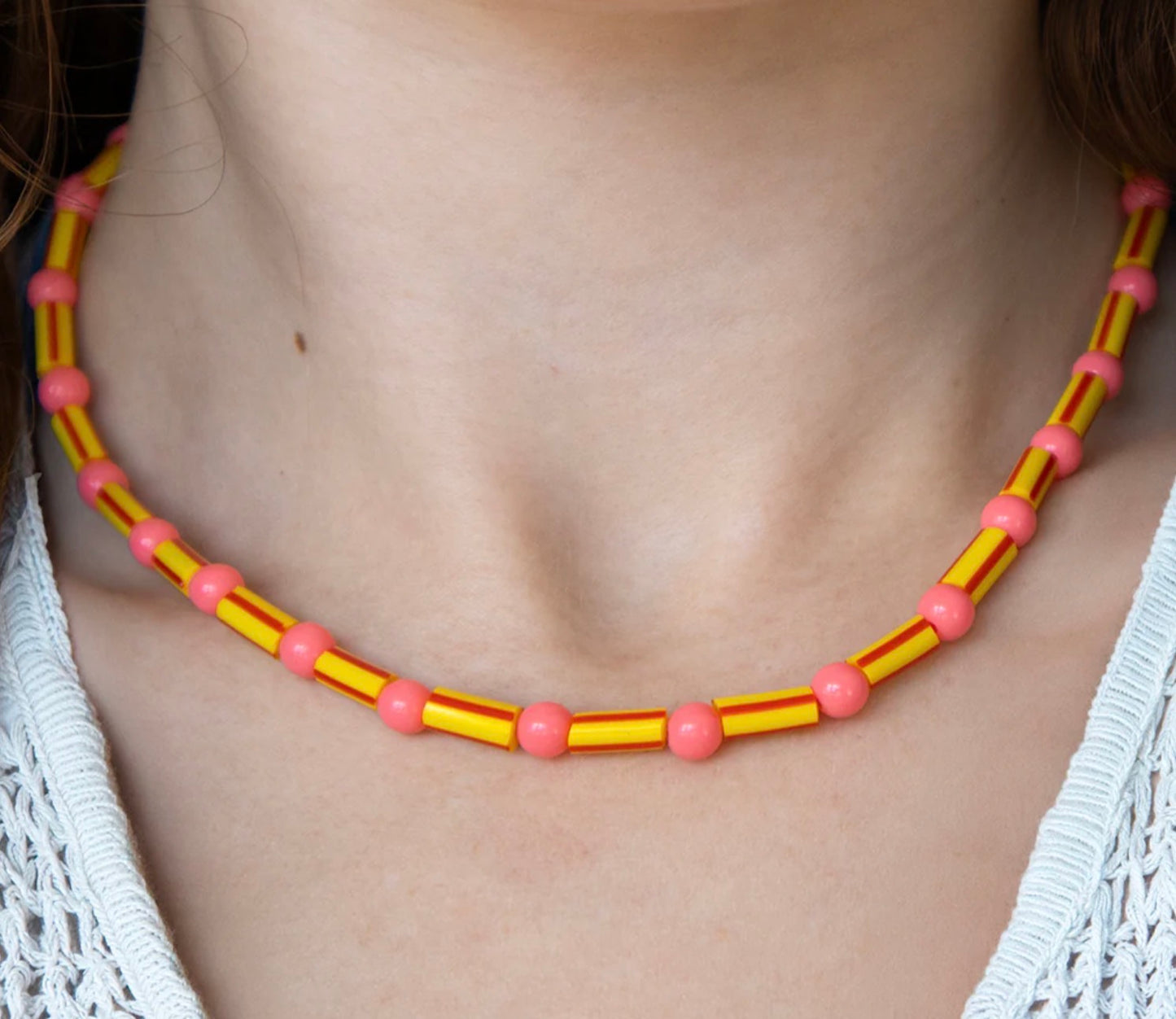 Candy stripe and bead necklace