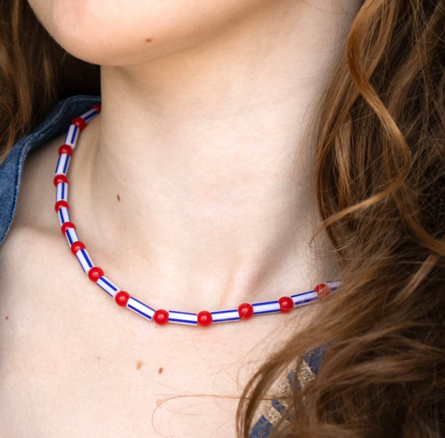 Candy stripe and bead necklace