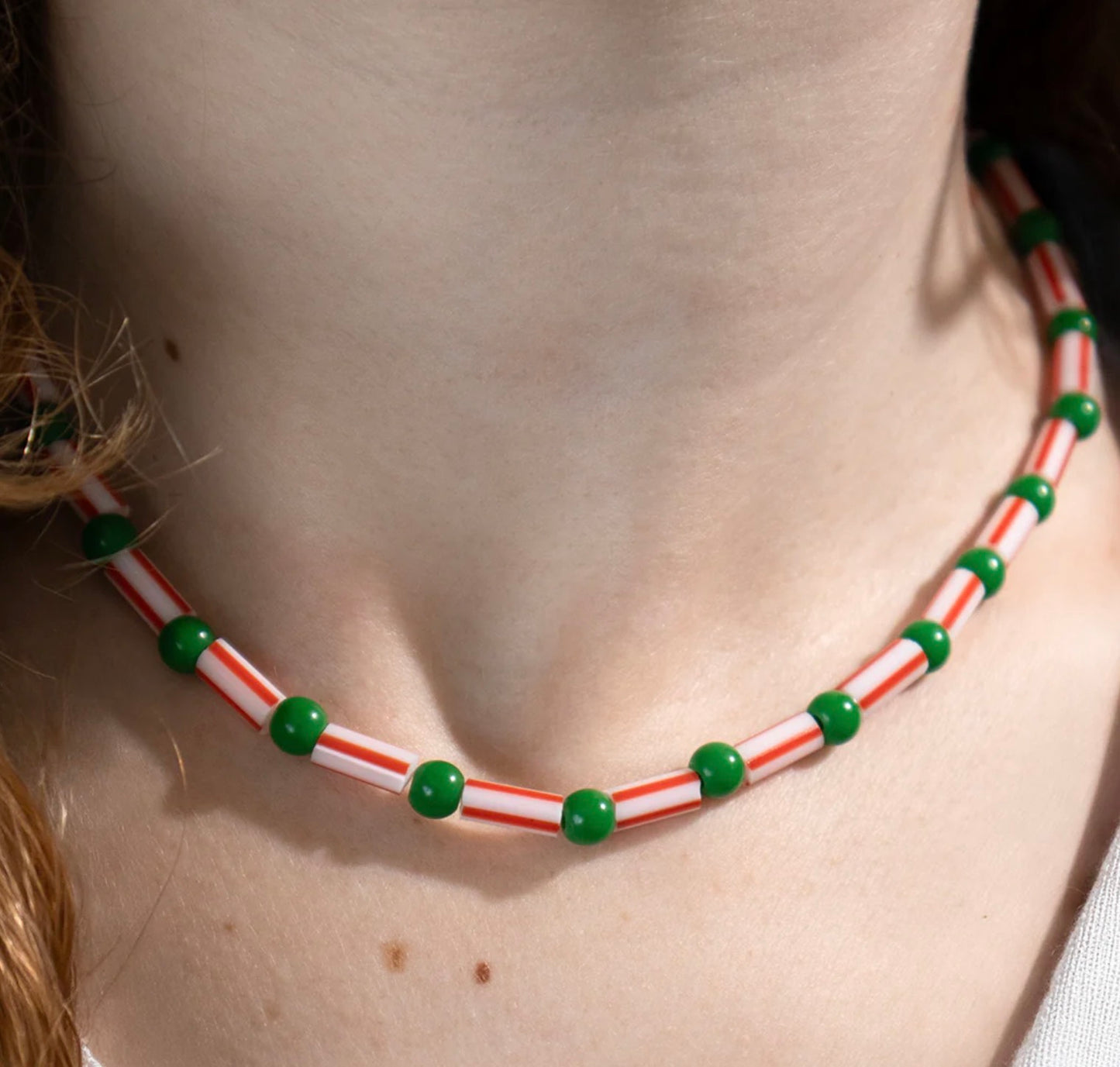 Candy stripe and bead necklace