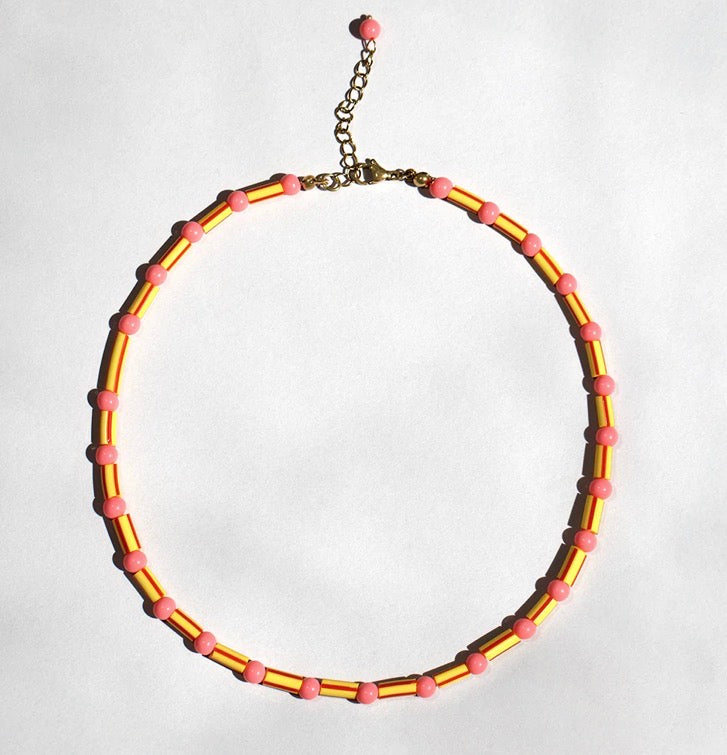 Candy stripe and bead necklace