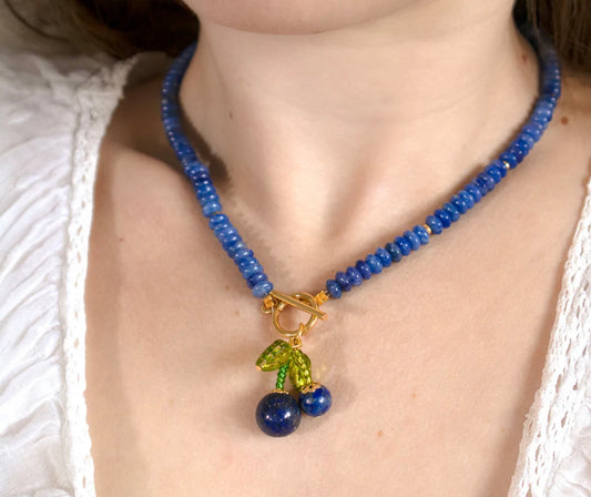 Blue gemstone cherry bead necklace