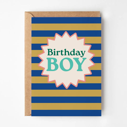 Birthday boy stripy card