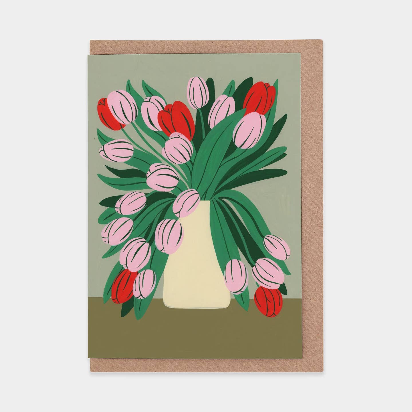 Pink and red tulips card
