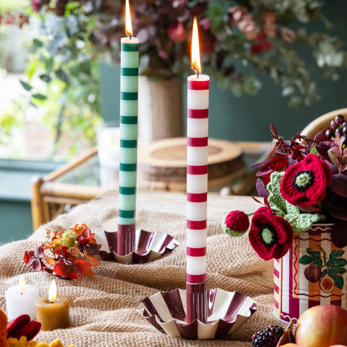 Stripy tall dinner candle