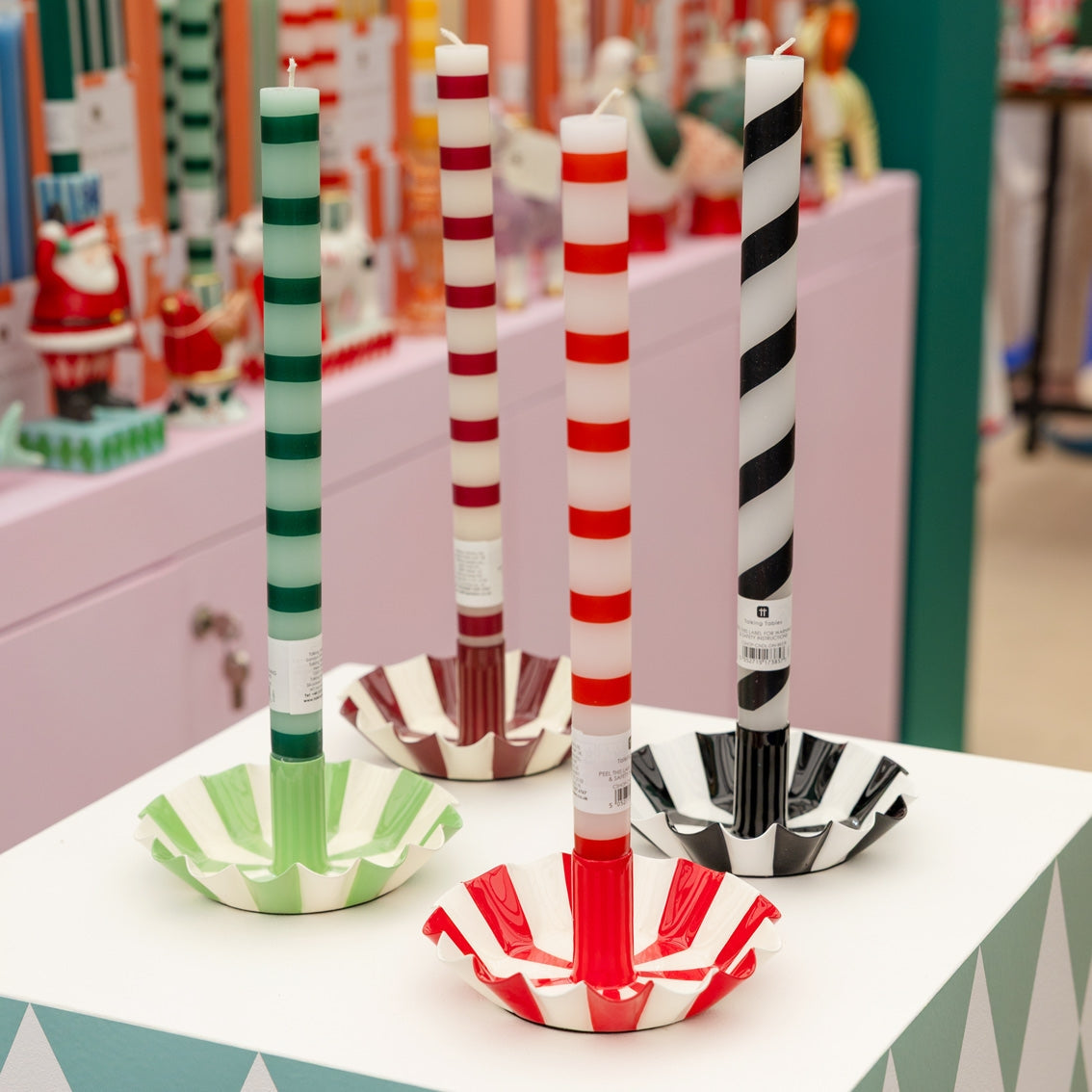Stripy tall dinner candle