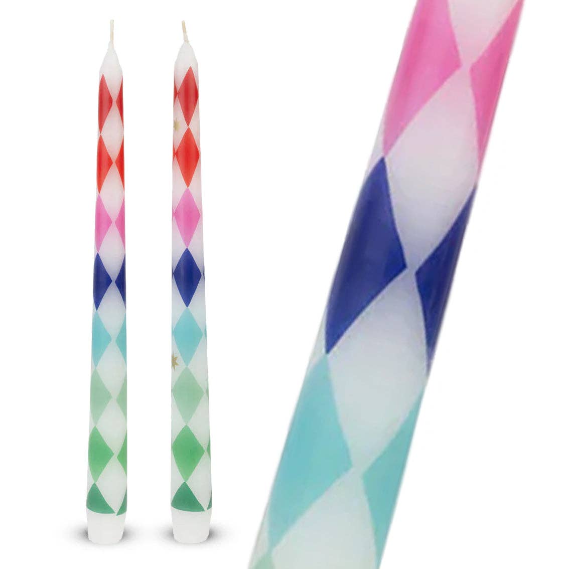 Pair of harlequin taper dinner candles