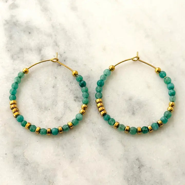 Lagoa green bead hoop earrings