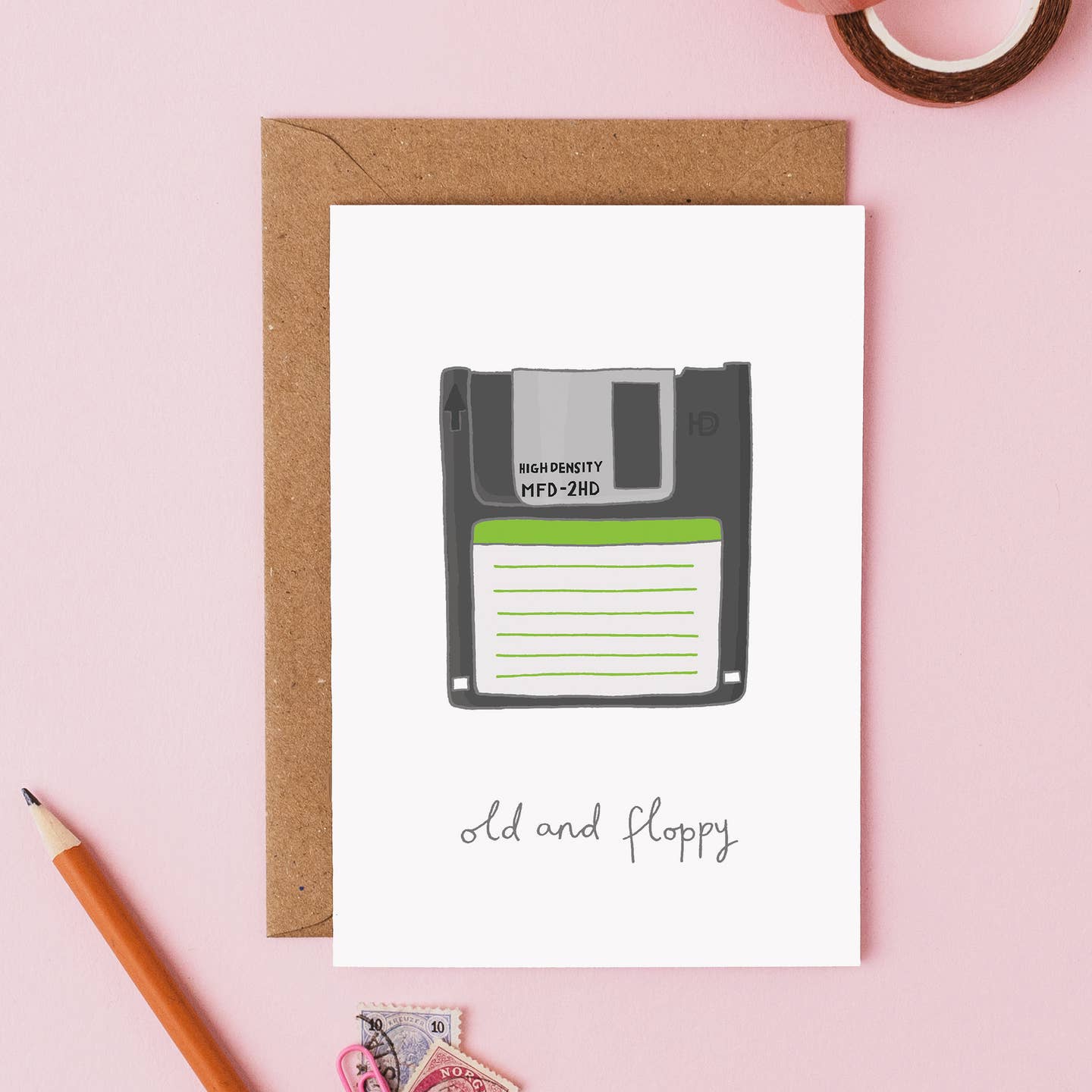 Old and floppy greetings card