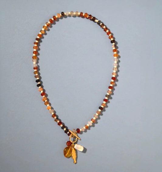 Amber gingham toggle necklace