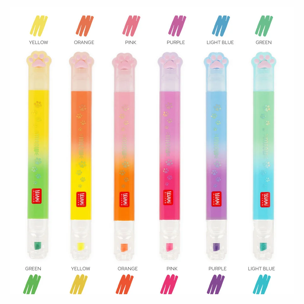 Meow set of 6 dual tip highlighters
