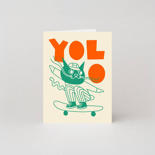 Yolo skateboarding cat mini card