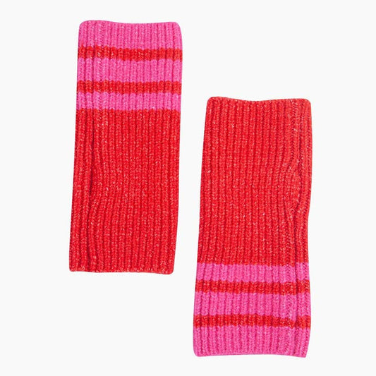 Short wristwarmers - red with pink stripe