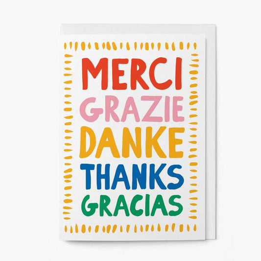 Merci gracie danke thanks card
