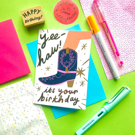 Yee haw cowboy boot birthday card