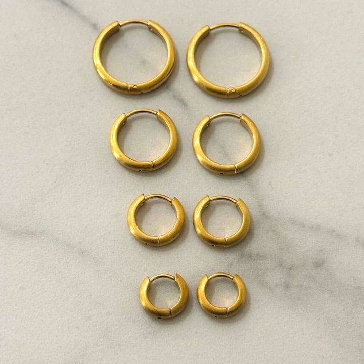Brushed gold plain hoops