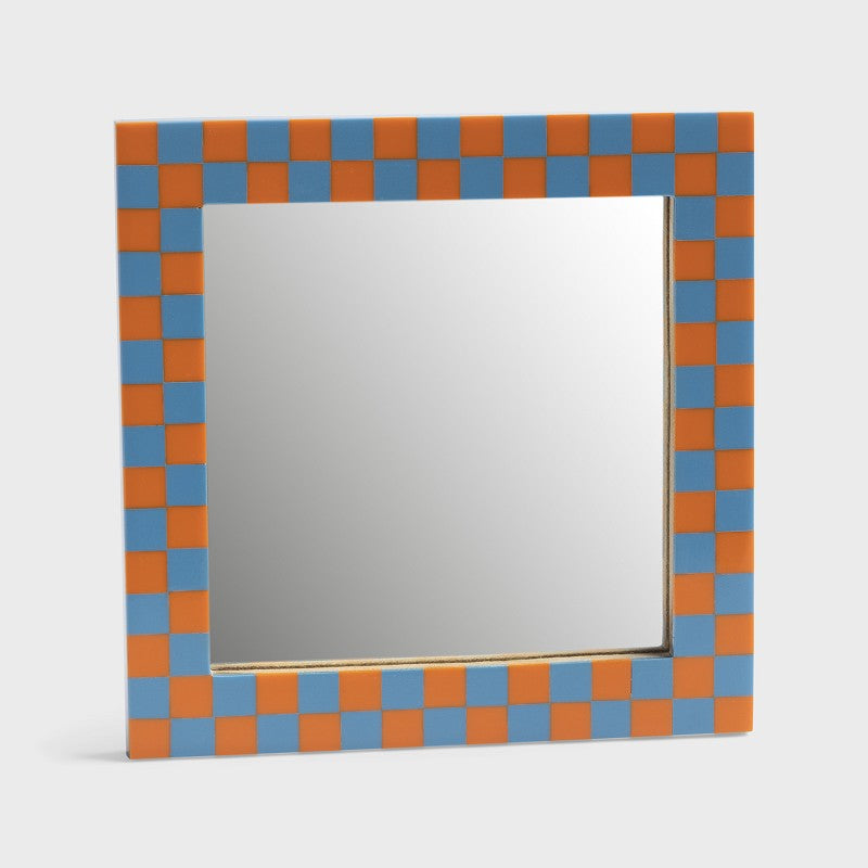 Orange check standing mirror
