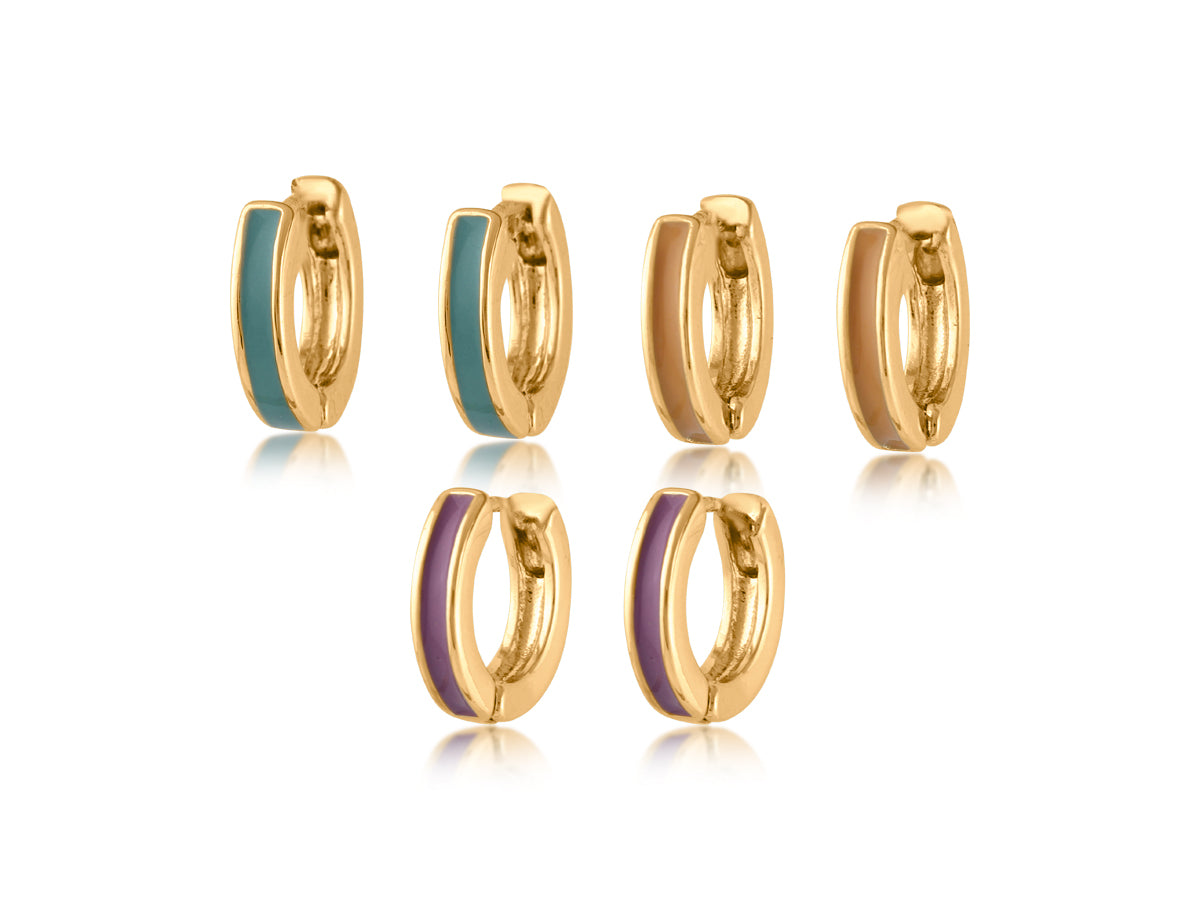 Set of 3 pairs enamel hoop earrings - Olympia