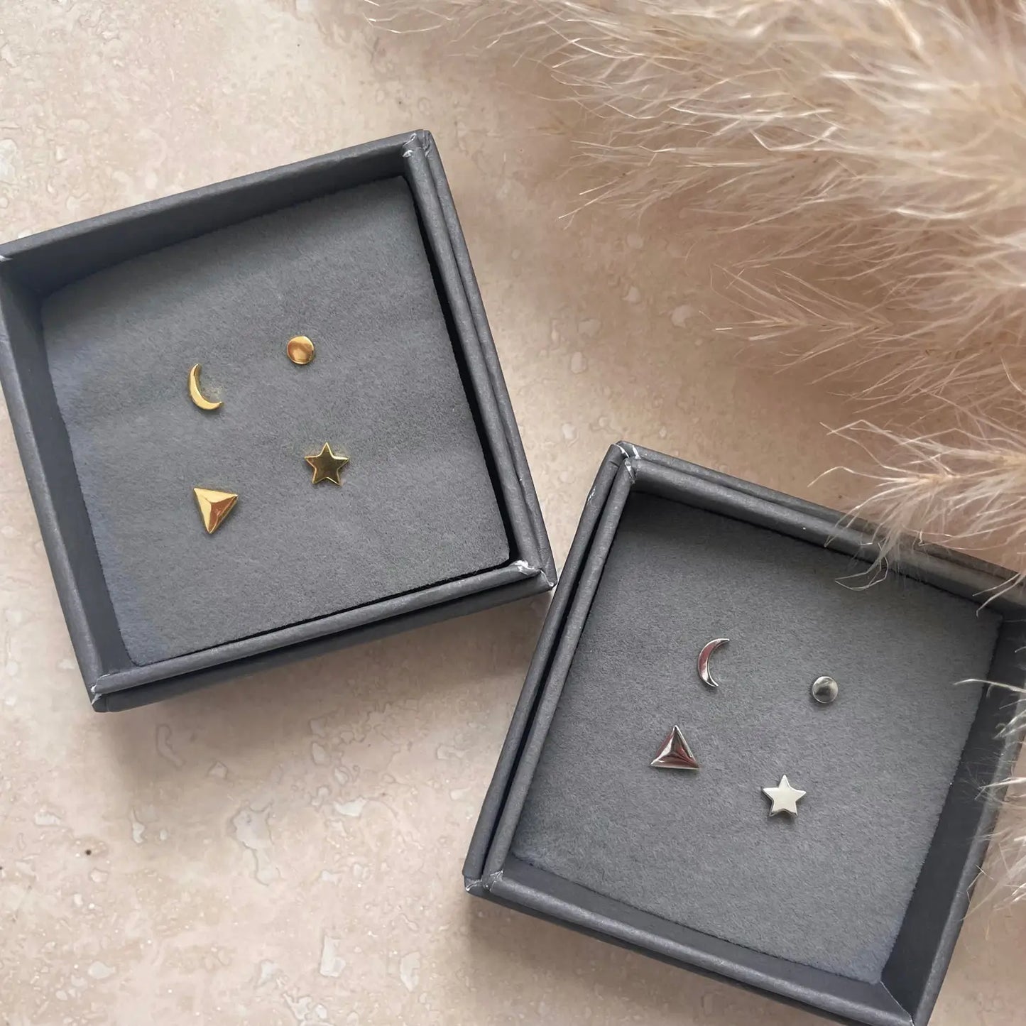 Moon and star stud earrings