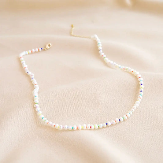 Myuki seed bead and freshwater pearl necklace