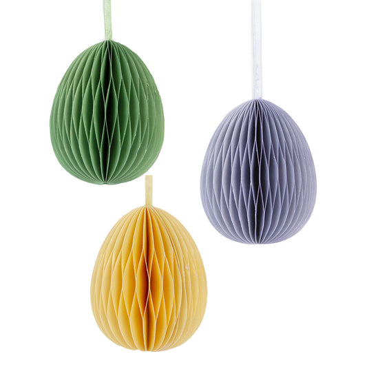 Set of 3 large honeycomb eggs - yellow, green and lavender