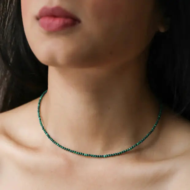 Tiny green Malachite bead necklace
