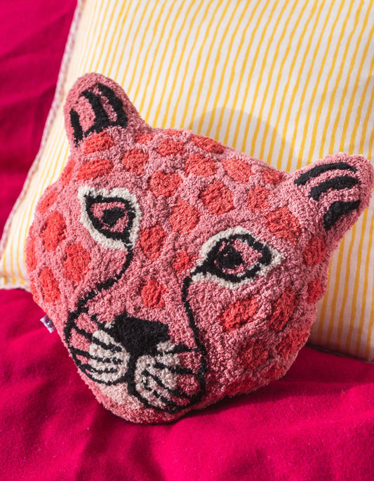 Pink leopard tufted cushion