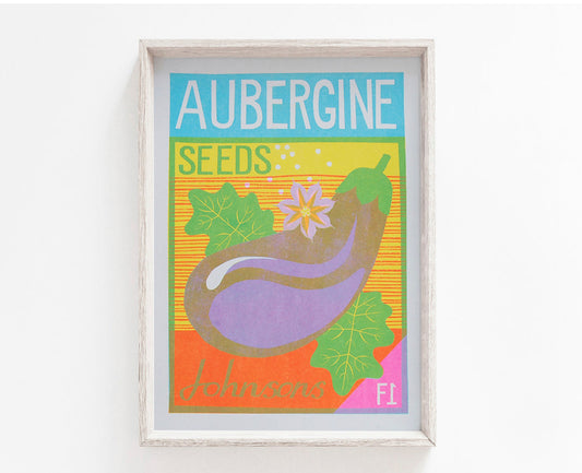 Aubergine seeds A4 riso print